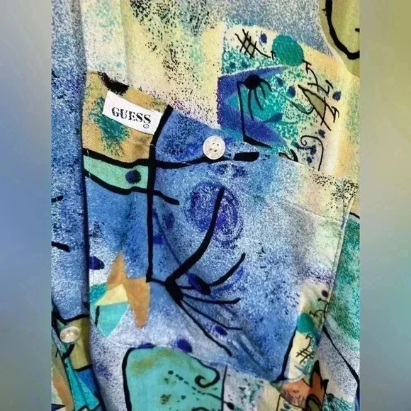 Vtg Guess Georges Marciano Abstract Hawaiian Y2K 1990s Designer Shirt - Picture 8 of 9